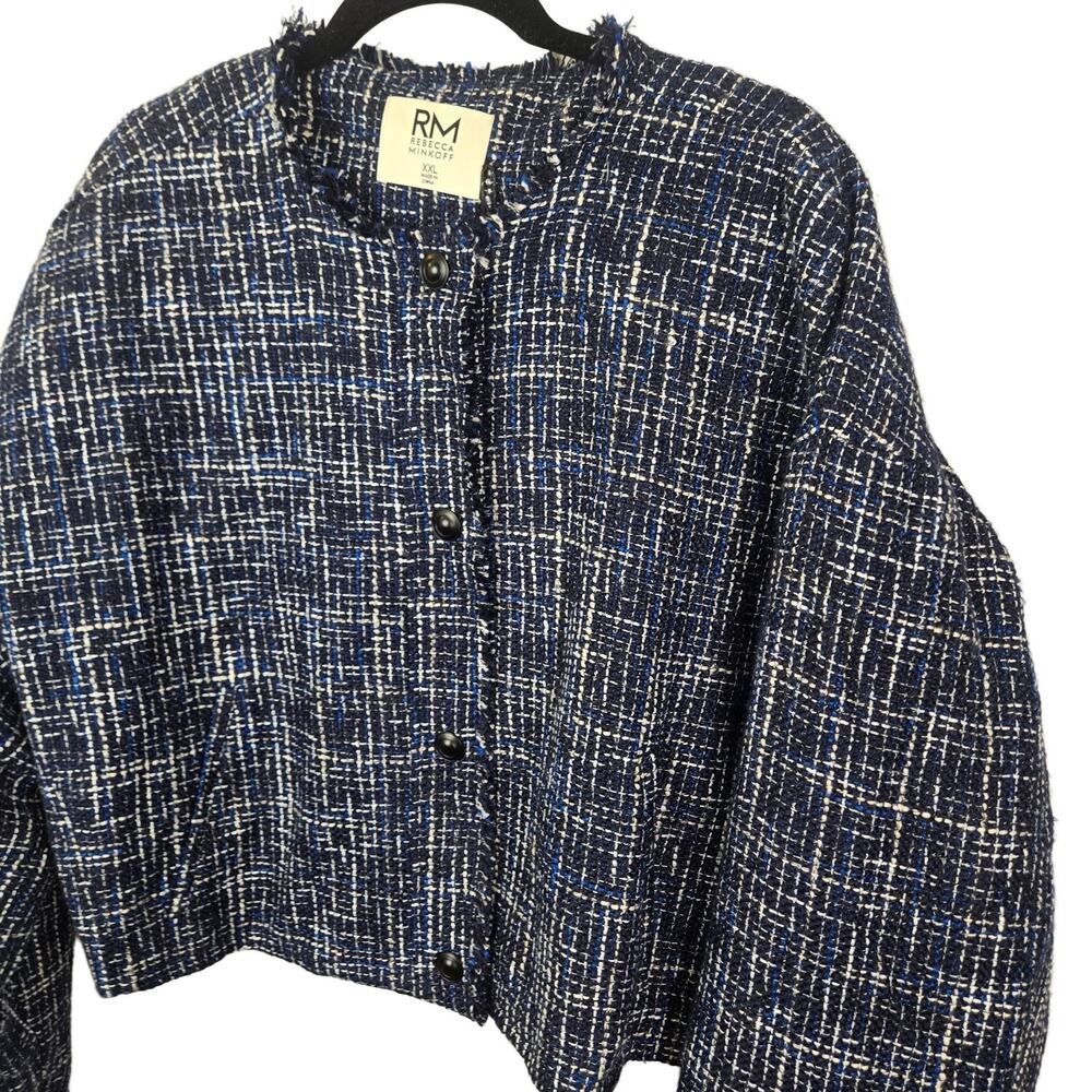 Rebecca Minkoff Tweed Plaid Jacket Blazer Women XXL Frayed Edge MSP $98 NEW